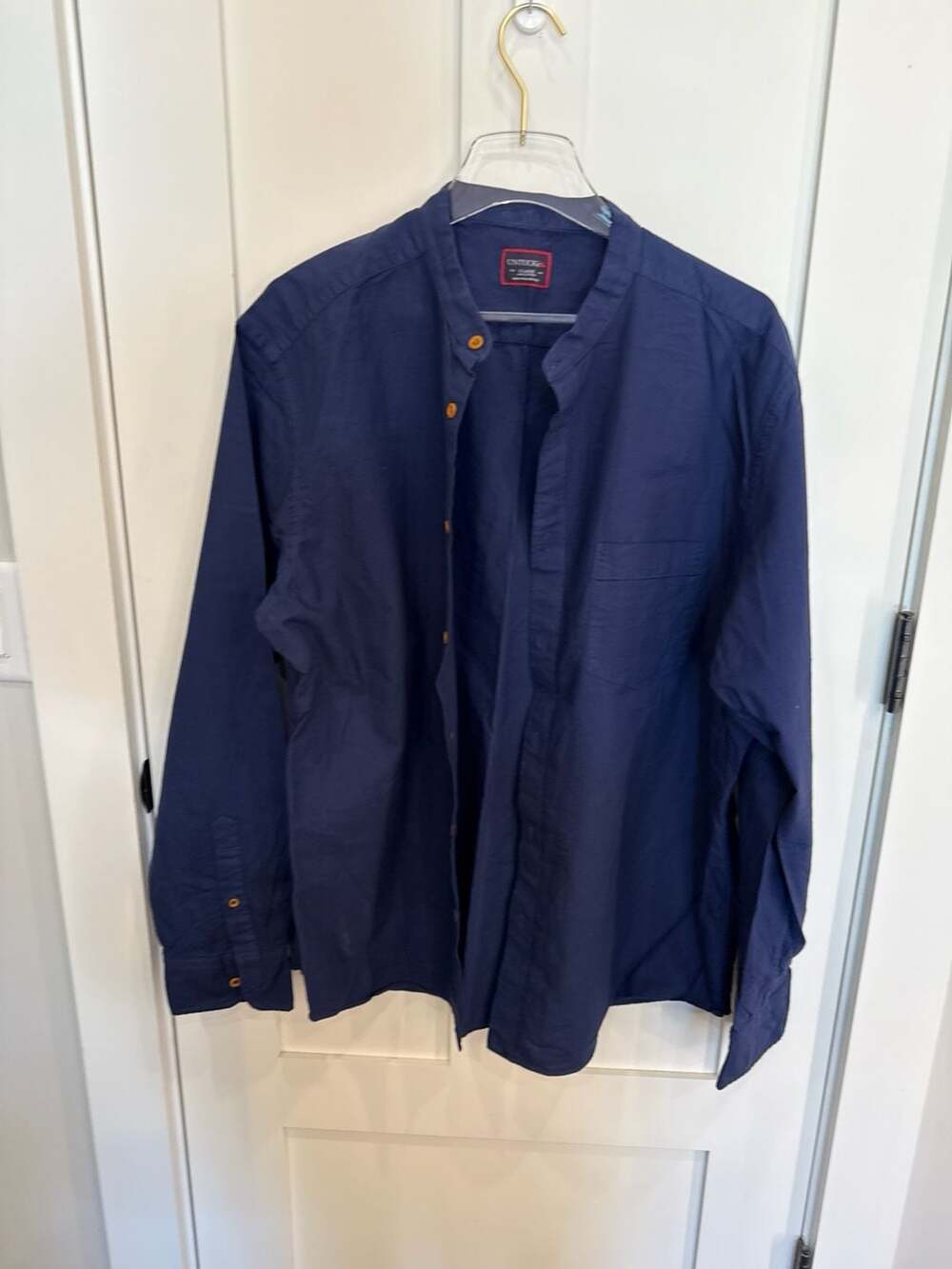 UNTUCKit Men's Navy Blue Cotton Mandarin Collar Long Sleeve Shirt XL